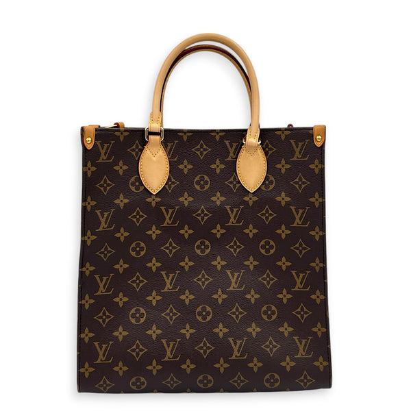 Sac Plat Tote Bag Brown in Monogram Coated Canvas, Gold hardware