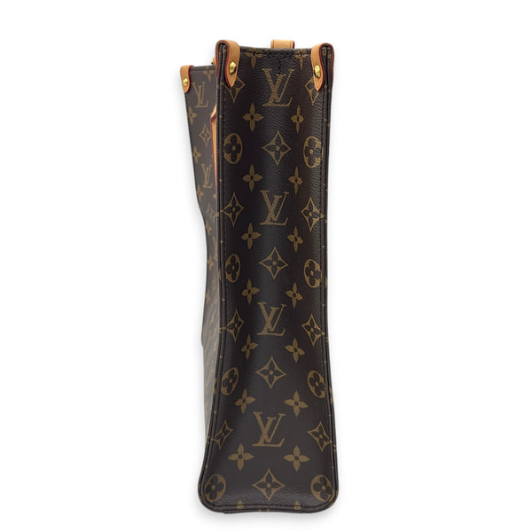 Sac Plat Tote Bag Brown in Monogram Coated Canvas, Gold hardware