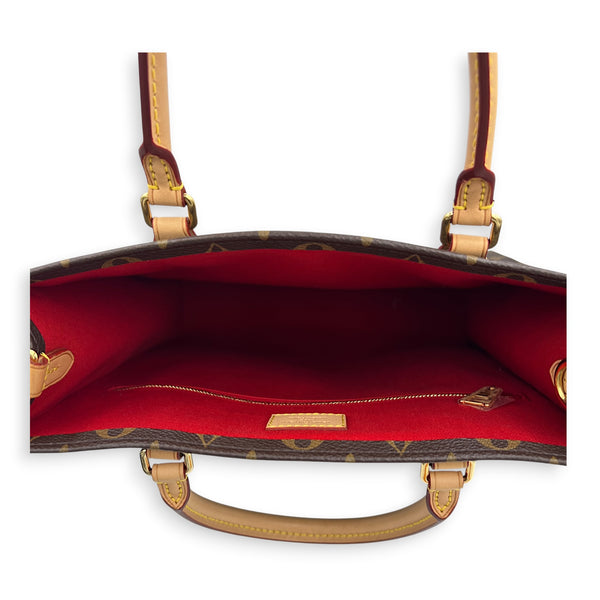 Sac Plat Tote Bag Brown in Monogram Coated Canvas, Gold hardware