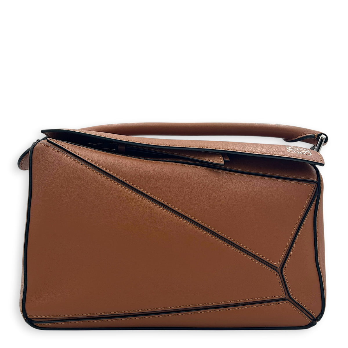 Puzzle Top Handle Bag Small Tan in Calfskin, Palladium hardware