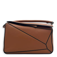 Puzzle Top Handle Bag Small Tan in Calfskin, Palladium hardware