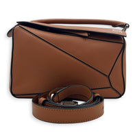 Puzzle Top Handle Bag Small Tan in Calfskin, Palladium hardware