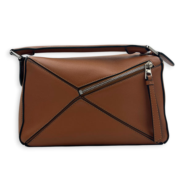 Puzzle Top Handle Bag Small Tan in Calfskin, Palladium hardware
