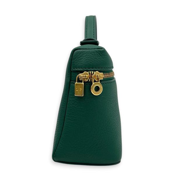 Extra Pocket Top Handle Bag Green, Gold hardware