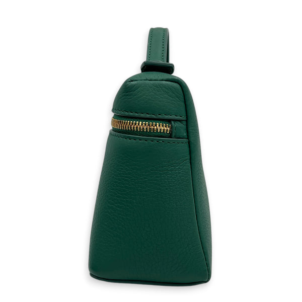 Extra Pocket Top Handle Bag Green, Gold hardware