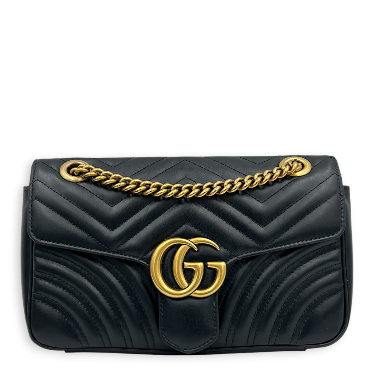 GG Marmont Small Black Shoulder Bag in Calfskin, Gold hardware