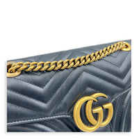 GG Marmont Small Black Shoulder Bag in Calfskin, Gold hardware