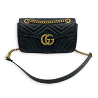 GG Marmont Small Black Shoulder Bag in Calfskin, Gold hardware