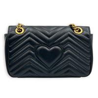 GG Marmont Small Black Shoulder Bag in Calfskin, Gold hardware
