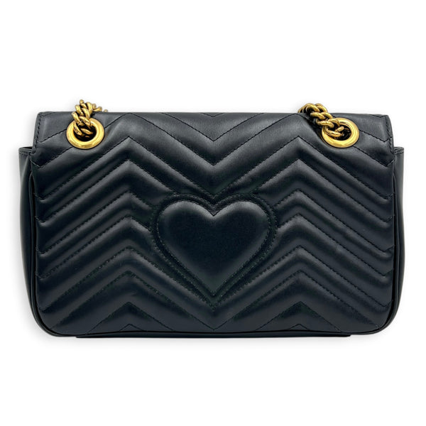 GG Marmont Small Black Shoulder Bag in Calfskin, Gold hardware