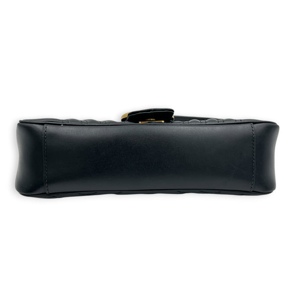GG Marmont Small Black Shoulder Bag in Calfskin, Gold hardware