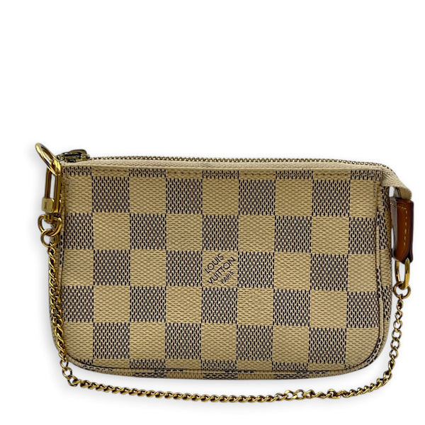 Mini Pochette Accessoires Pouch Damier Azur in Coated Canvas, Gold hardware