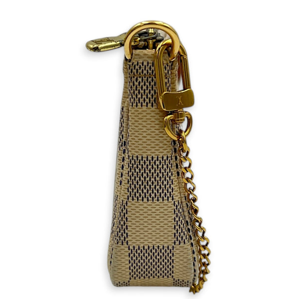 Mini Pochette Accessoires Pouch Damier Azur in Coated Canvas, Gold hardware
