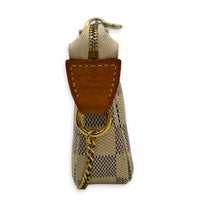 Mini Pochette Accessoires Pouch Damier Azur in Coated Canvas, Gold hardware