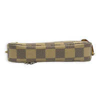 Mini Pochette Accessoires Pouch Damier Azur in Coated Canvas, Gold hardware