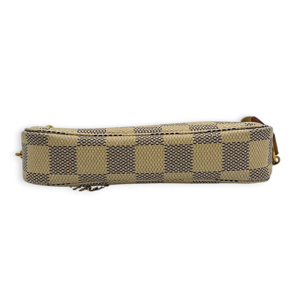 Mini Pochette Accessoires Pouch Damier Azur in Coated Canvas, Gold hardware