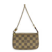 Mini Pochette Accessoires Pouch Damier Azur in Coated Canvas, Gold hardware