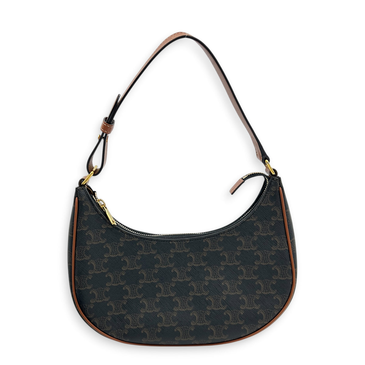 Ava Shoulder Bag Brown in Coated Canvas, Gold hardware