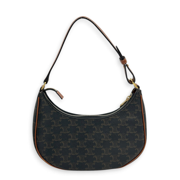 Ava Shoulder Bag Brown in Coated Canvas, Gold hardware