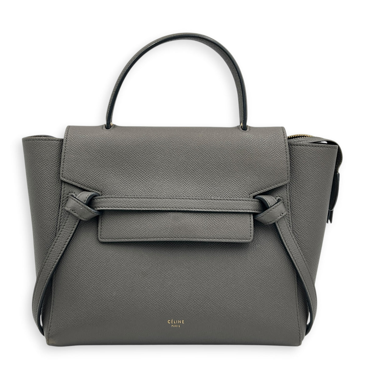 Belt  Top Handle Bag Mini Grey in Calfskin, Gold hardware