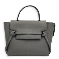 Belt  Top Handle Bag Mini Grey in Calfskin, Gold hardware