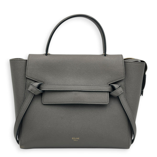 Belt  Top Handle Bag Mini Grey in Calfskin, Gold hardware