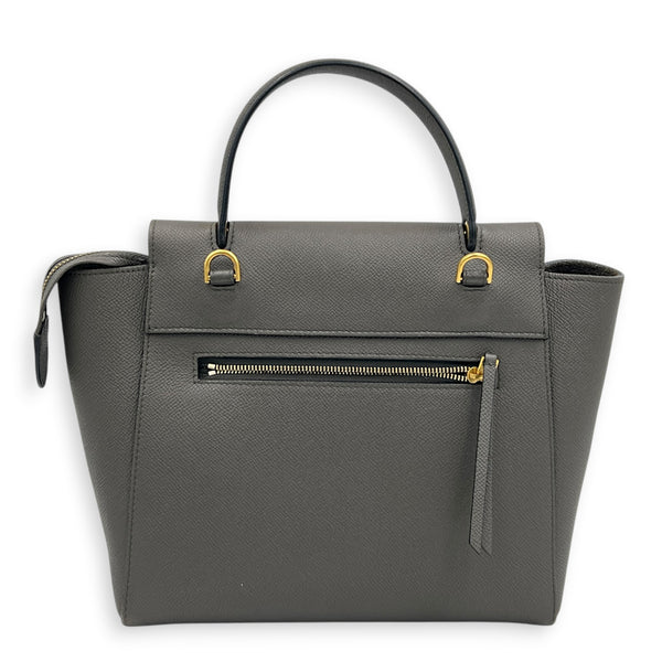 Belt  Top Handle Bag Mini Grey in Calfskin, Gold hardware