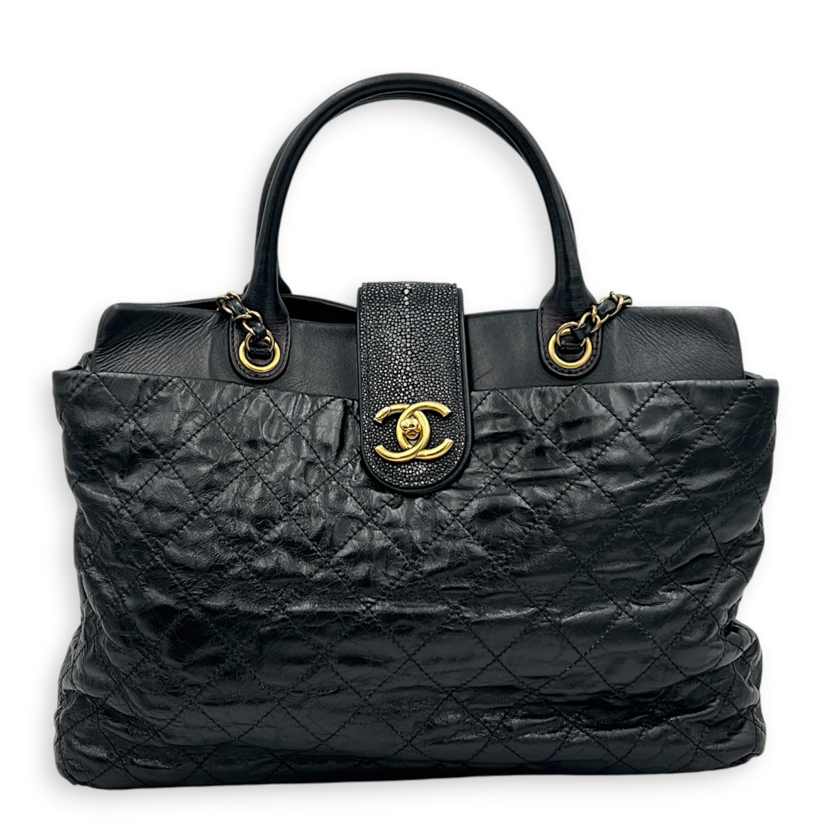 Portobello Tote Bag Black in Calfskin, Gold hardware