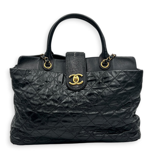 Portobello Tote Bag Black in Calfskin, Gold hardware
