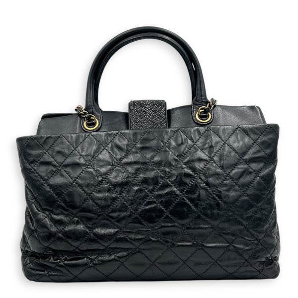 Portobello Tote Bag Black in Calfskin, Gold hardware
