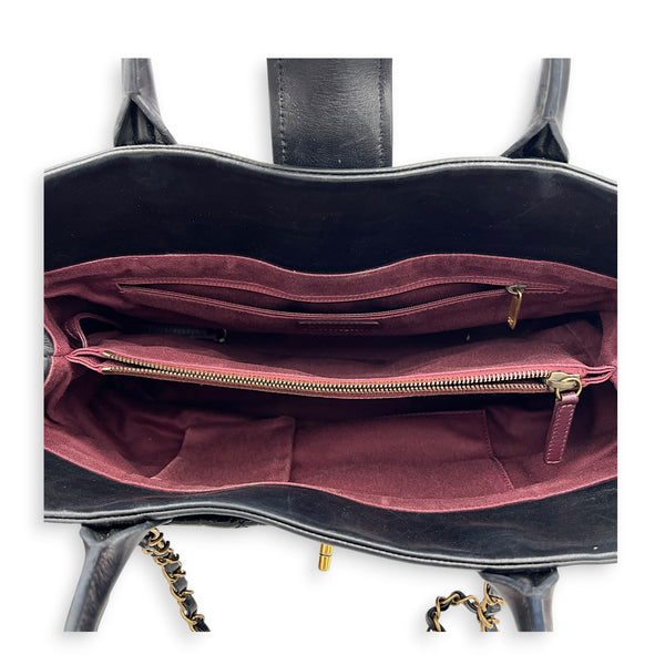 Portobello Tote Bag Black in Calfskin, Gold hardware