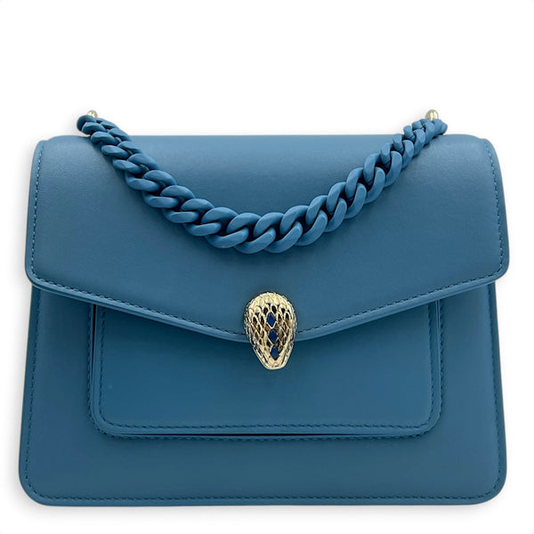Serpenti Forever Top Handle Bag Blue in Calfskin, Gold hardware