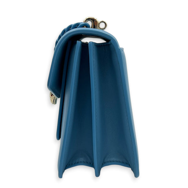 Serpenti Forever Top Handle Bag Blue in Calfskin, Gold hardware