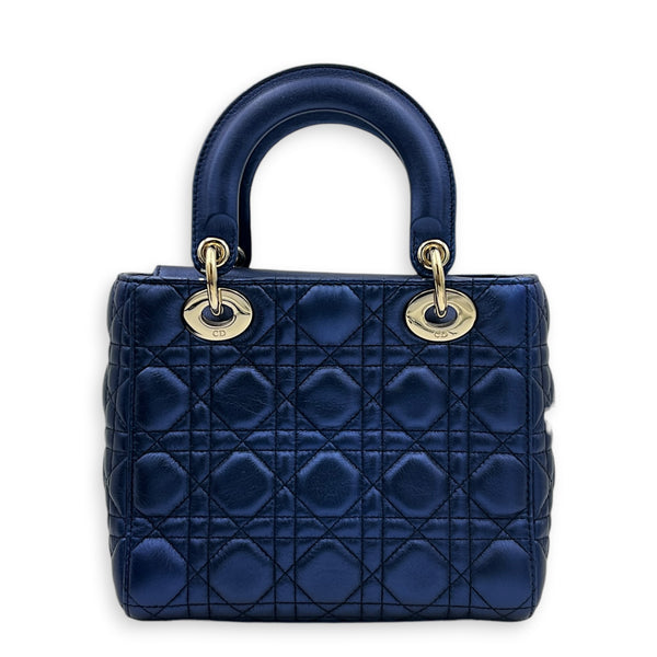 Lady Dior Top Handle Bag Small Metallic Blue in Lambskin, Light Gold hardware