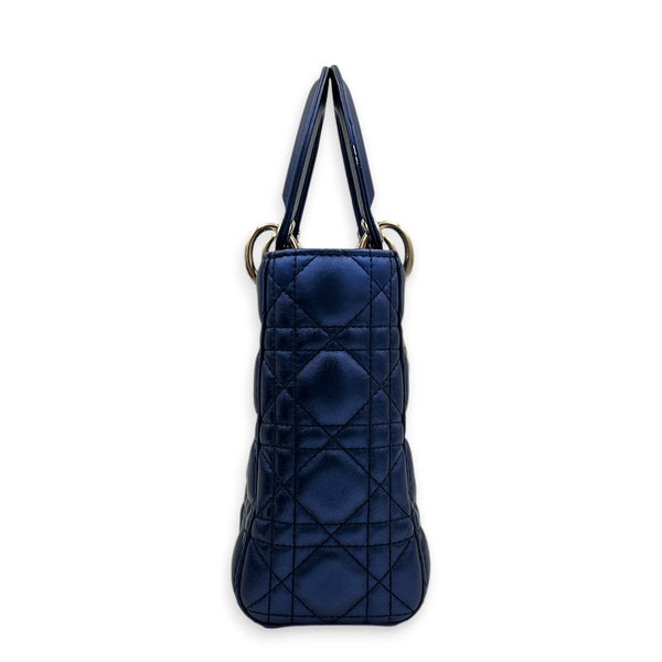 Lady Dior Top Handle Bag Small Metallic Blue in Lambskin, Light Gold hardware