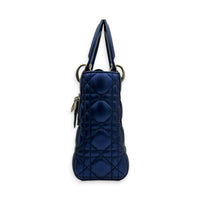Lady Dior Top Handle Bag Small Metallic Blue in Lambskin, Light Gold hardware