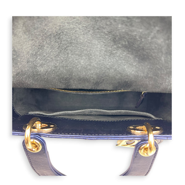 Lady Dior Top Handle Bag Small Metallic Blue in Lambskin, Light Gold hardware