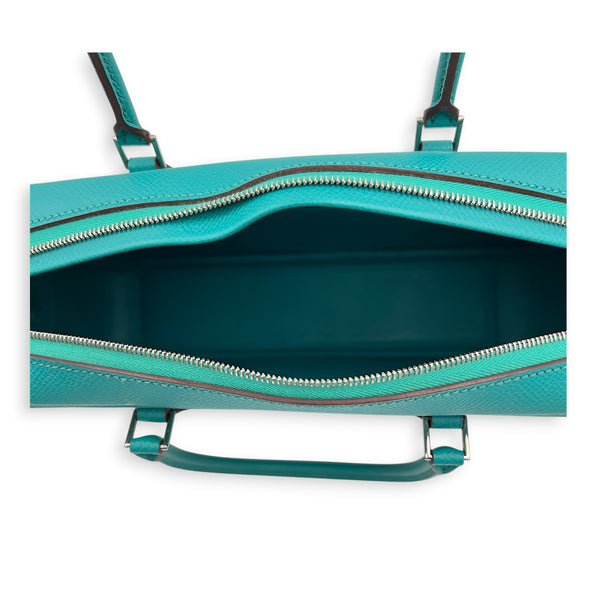 Plume 28 Bleu Paon Top Handle Bag in Epsom, Palladium hardware