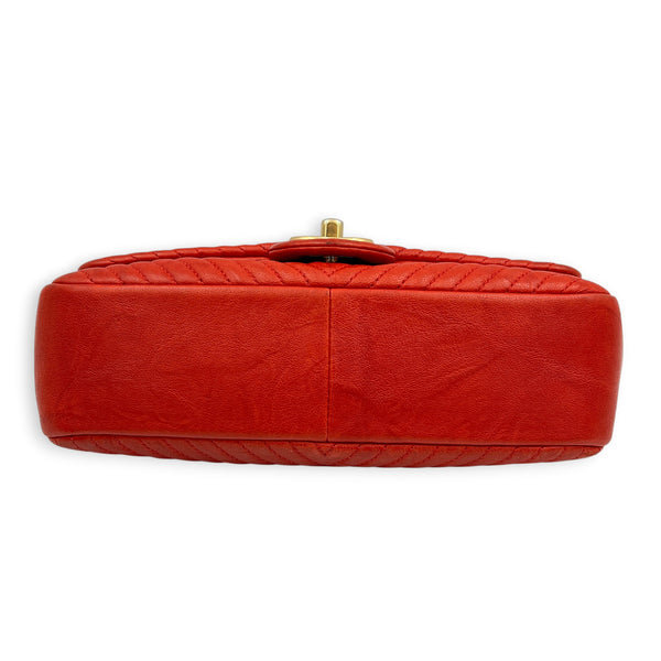 Chevron Seasonal Flap Red Shoulder Bag in Calfskin, Gold hardware