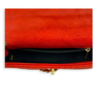 Chevron Seasonal Flap Red Shoulder Bag in Calfskin, Gold hardware