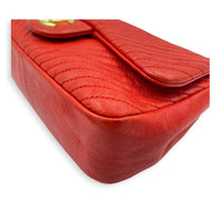 Chevron Seasonal Flap Red Shoulder Bag in Calfskin, Gold hardware