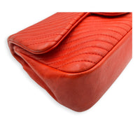 Chevron Seasonal Flap Red Shoulder Bag in Calfskin, Gold hardware