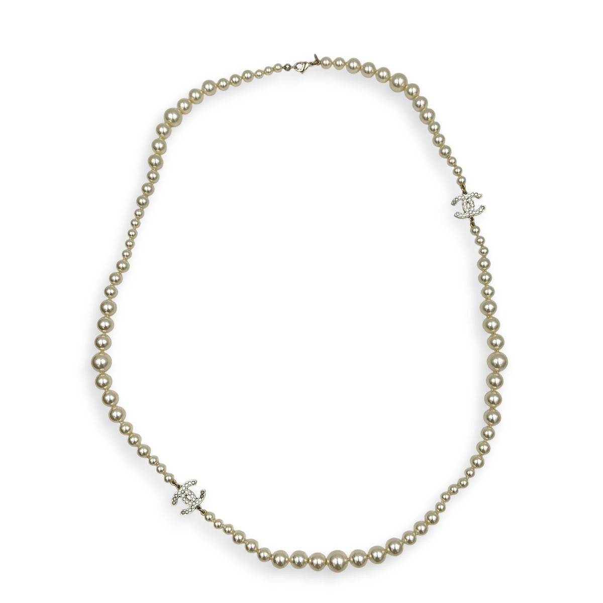Pearl White Necklace in, Gold hardware