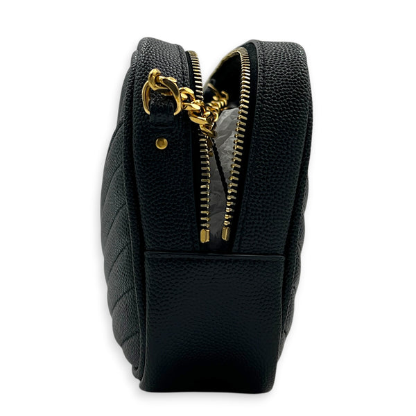 Lou Camera Crossbody Bag Mini Black in Caviar Leather, Gold hardware