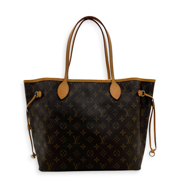 Neverfull MM Brown Tote Bag in Monogram Coated Canvas, Gold hardware
