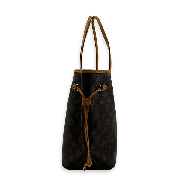 Neverfull MM Brown Tote Bag in Monogram Coated Canvas, Gold hardware