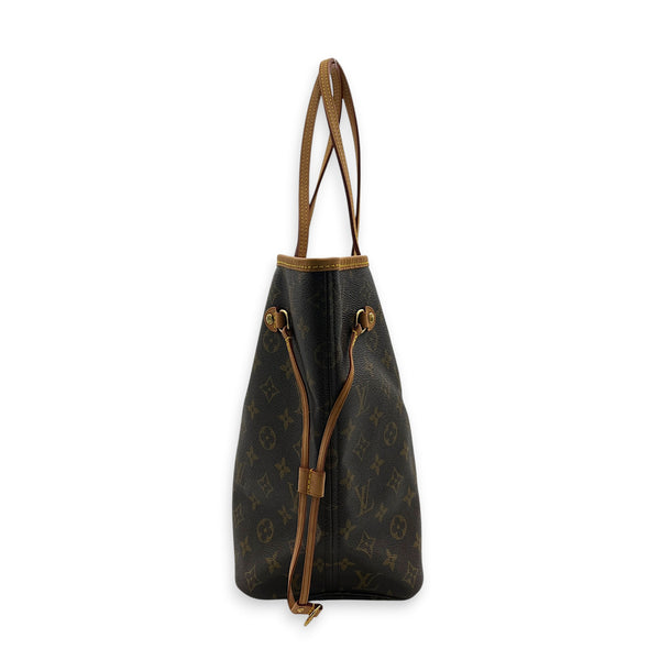 Neverfull MM Brown Tote Bag in Monogram Coated Canvas, Gold hardware