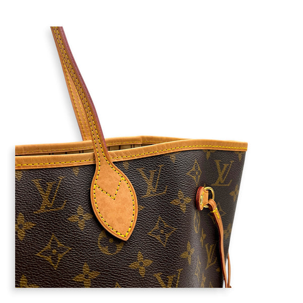 Neverfull MM Brown Tote Bag in Monogram Coated Canvas, Gold hardware