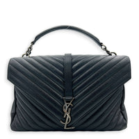 College Shoulder Bag Black in Calfskin, Silver hardware