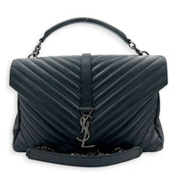 College Shoulder Bag Black in Calfskin, Silver hardware